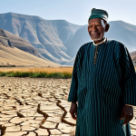 **

"An elderly Mosotho farmer, Ntate Thabo, standing in his dry cornfield in the Maluti mountains, Lesotho. He is wearing traditional Basotho clothing. The landscape shows cracked earth and a desolate feel. In the background, a nearly dry riverbed can be seen. The image should convey the struggle with drought and climate change. fully clothed, modest clothing, appropriate attire, safe for work, perfect anatomy, natural proportions, professional photography, high quality, family-friendly"

**